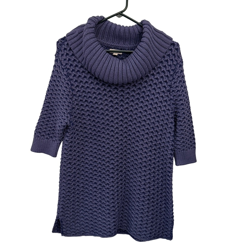LL Bean Signature Cowl Neck Sweater Womens L Purple Excellent Basketweave Knit